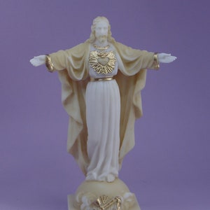 Jesus Christus mit offenen Händen Statue aus Alabaster 20cm Gold
