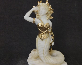 Medusa monster statue made of Alabaster 17cm gold