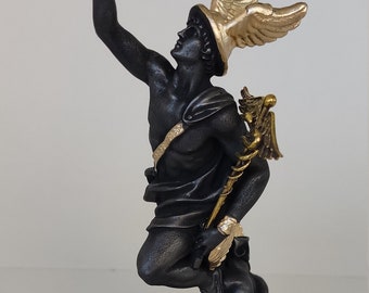 Statua di Hermes Dio Olimpico in alabastro oro nero 16 cm-18 cm