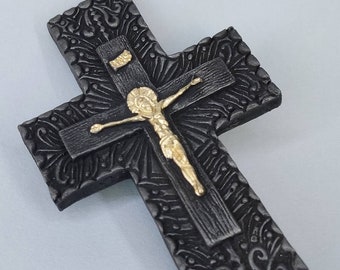 Jesus Crucifixion Wall Cross made of Alabaster 12cm gold  black