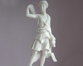 Artemis Statue Griechische Göttin aus Alabaster weiß 16 cm-18 cm