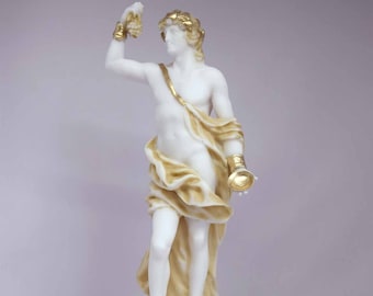 Dionysos Statue Griechischer Gott aus Alabaster vergoldet 16cm-18cm