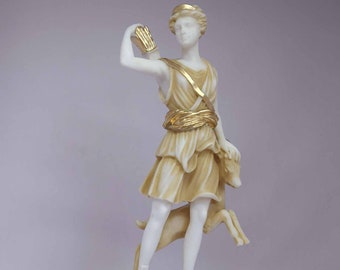 Artemis statue Greek Goddess made of Alabaster gold 16cm-18cm