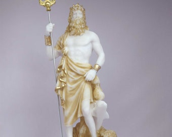 Poseidon statue Greek God made of Alabaster gold 24cm