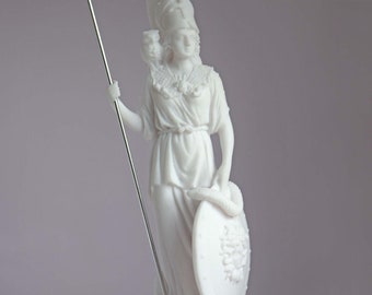 Athéna statue déesse grecque en albâtre blanc 16cm-18cm