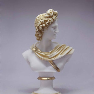 Apollo bust statue made of Alabaster 15cm gold
