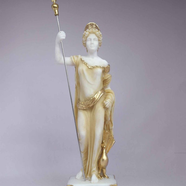 Estatua de Hera Diosa Olímpica realizada en Alabastro Oro 16 cm-18 cm