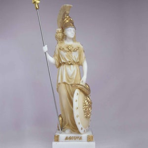 Statua Atena dea greca in alabastro dorato 16 cm-18 cm