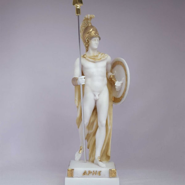 Statue d'Arès Dieu grec en or albâtre 16cm-18cm