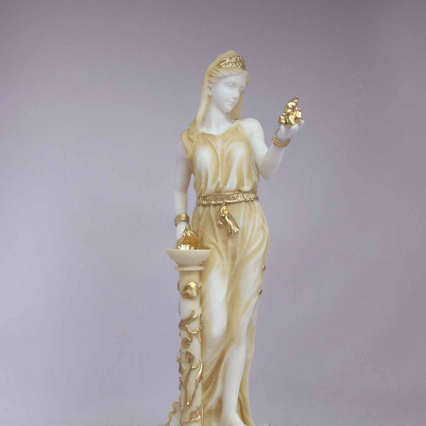 Hestia Statue griechische Göttin aus Alabaster gold 16cm-18cm