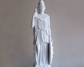 Athena-Statue mit Ihrem Speer und Schild stehend 16cm weiß