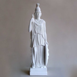 Athena statue with her spear and shield standing 16cm white