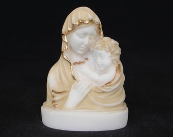 Mary and baby Jesus statue made of Alabaster 10cm gold