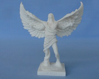 Icarus statue with open wings made of Alabaster 16cm white