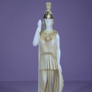 Athena statue with her spear and shield standing 16cm gold