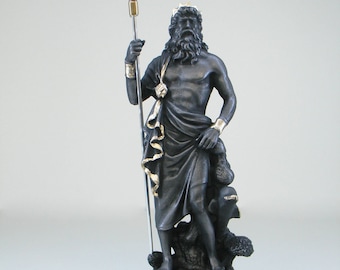 Poseidon statue Greek God made of Alabaster gold black 24cm