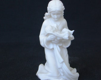 Estatua de María sosteniendo al Niño Jesús, hecha de alabastro, 10 cm, blanca.