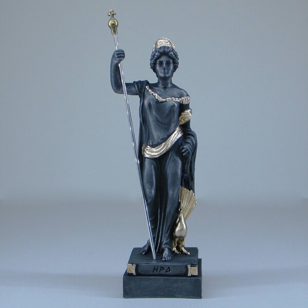 Estatua de Hera Diosa Olímpica realizada en Alabastro dorado negro 16 cm-18 cm