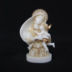 Virgin Mary baby Jesus statue made of Alabaster 15cm gold image 1