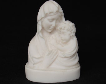 Mary and baby Jesus statue made of Alabaster 10cm white