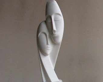 Devotion statue of a man and a woman made of Alabaster 23cm white