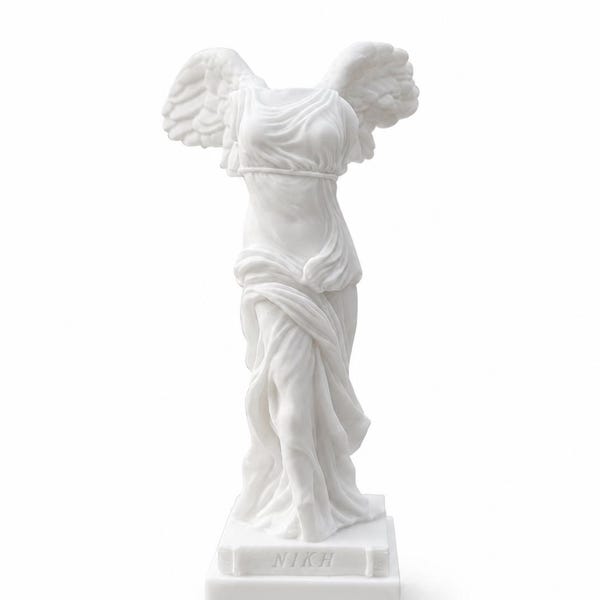 Replica van de Overwinning van Samothrace, gemaakt van albast, 15 cm hoog, wit.