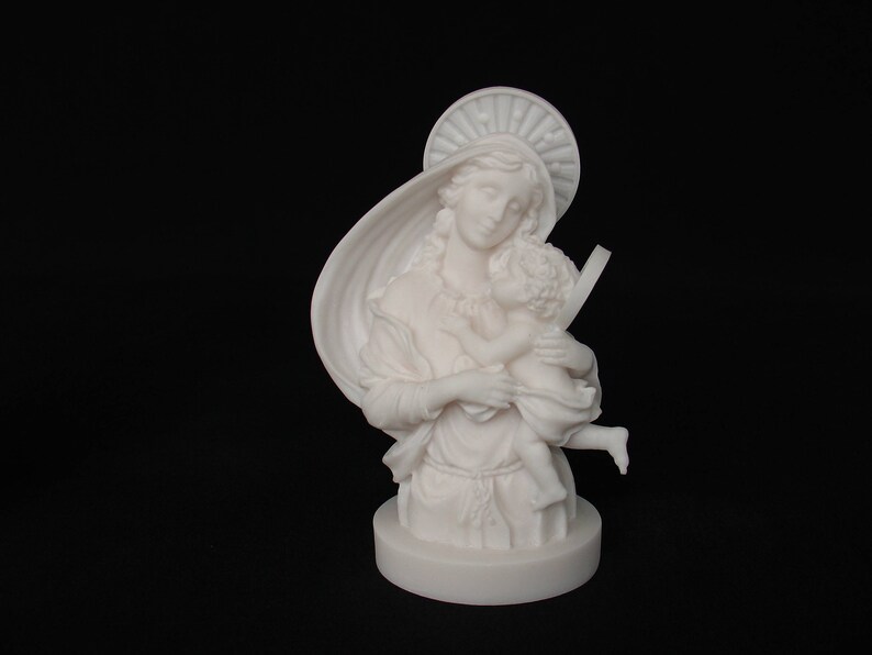 Virgin Mary baby Jesus statue made of Alabaster 15cm gold image 3