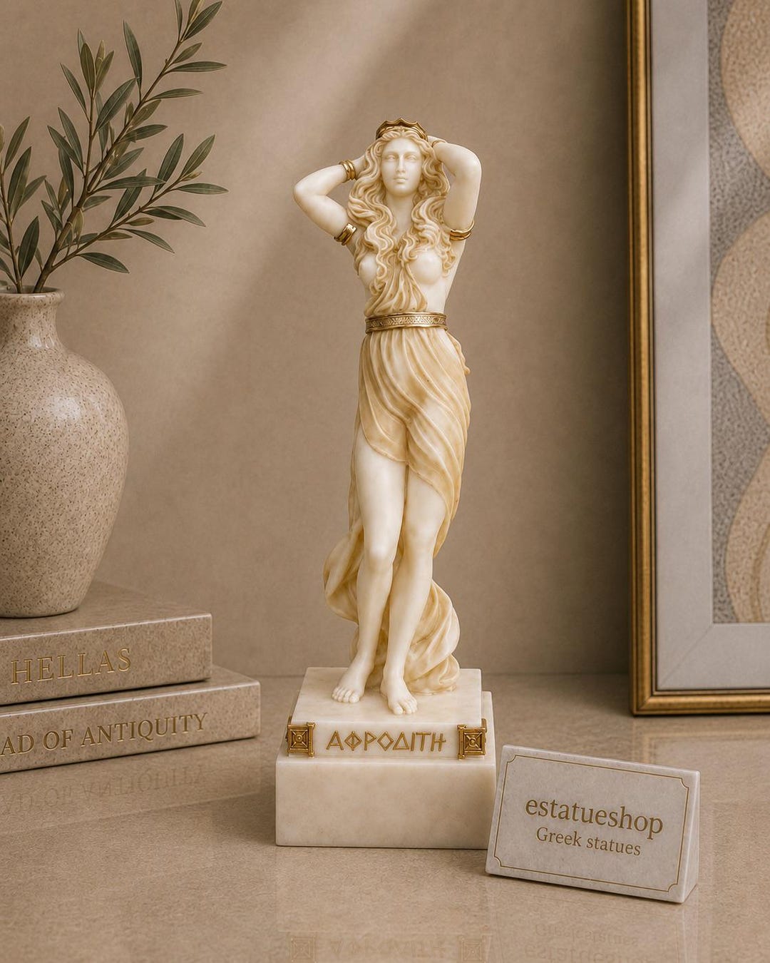 Aphrodite Statue Greek Goddess Made of Alabaster Gold 23cm - Etsy