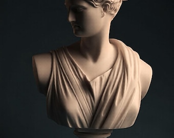 Artemis bust statue made of Alabaster 31cm white
