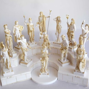 12 Greek Gods Set with base made of Alabaster
