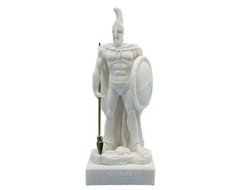 Leonidas with shield and spear pointing down 24cm white