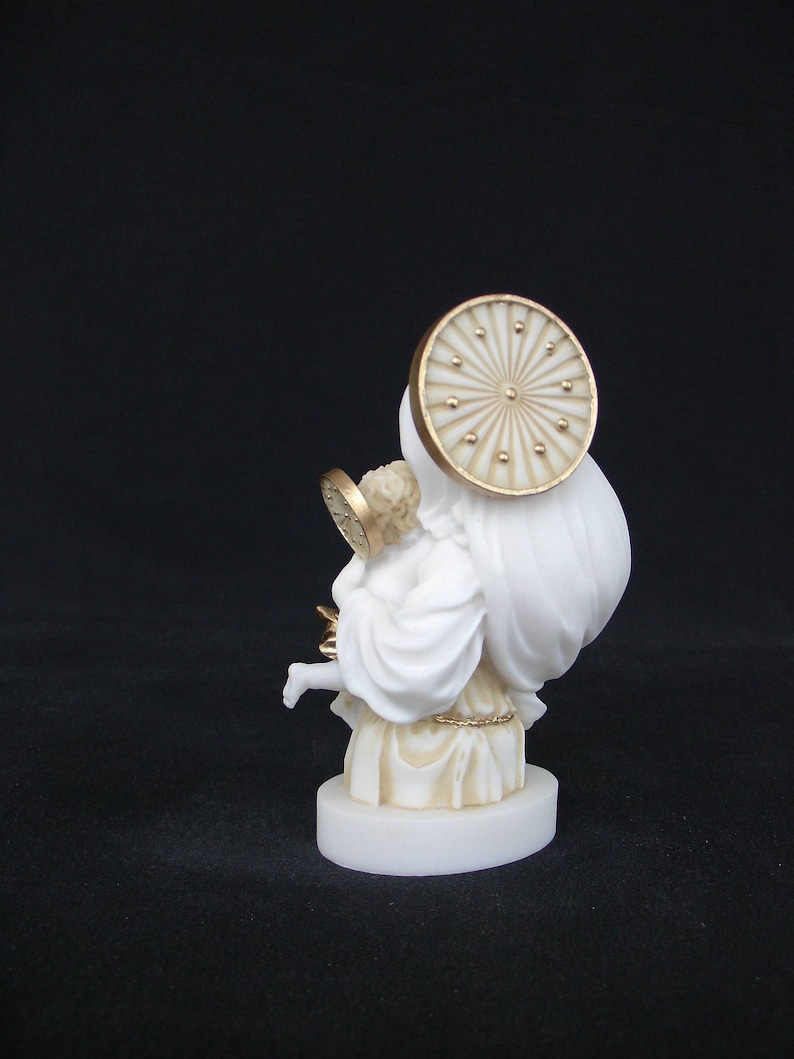 Virgin Mary baby Jesus statue made of Alabaster 15cm gold image 2