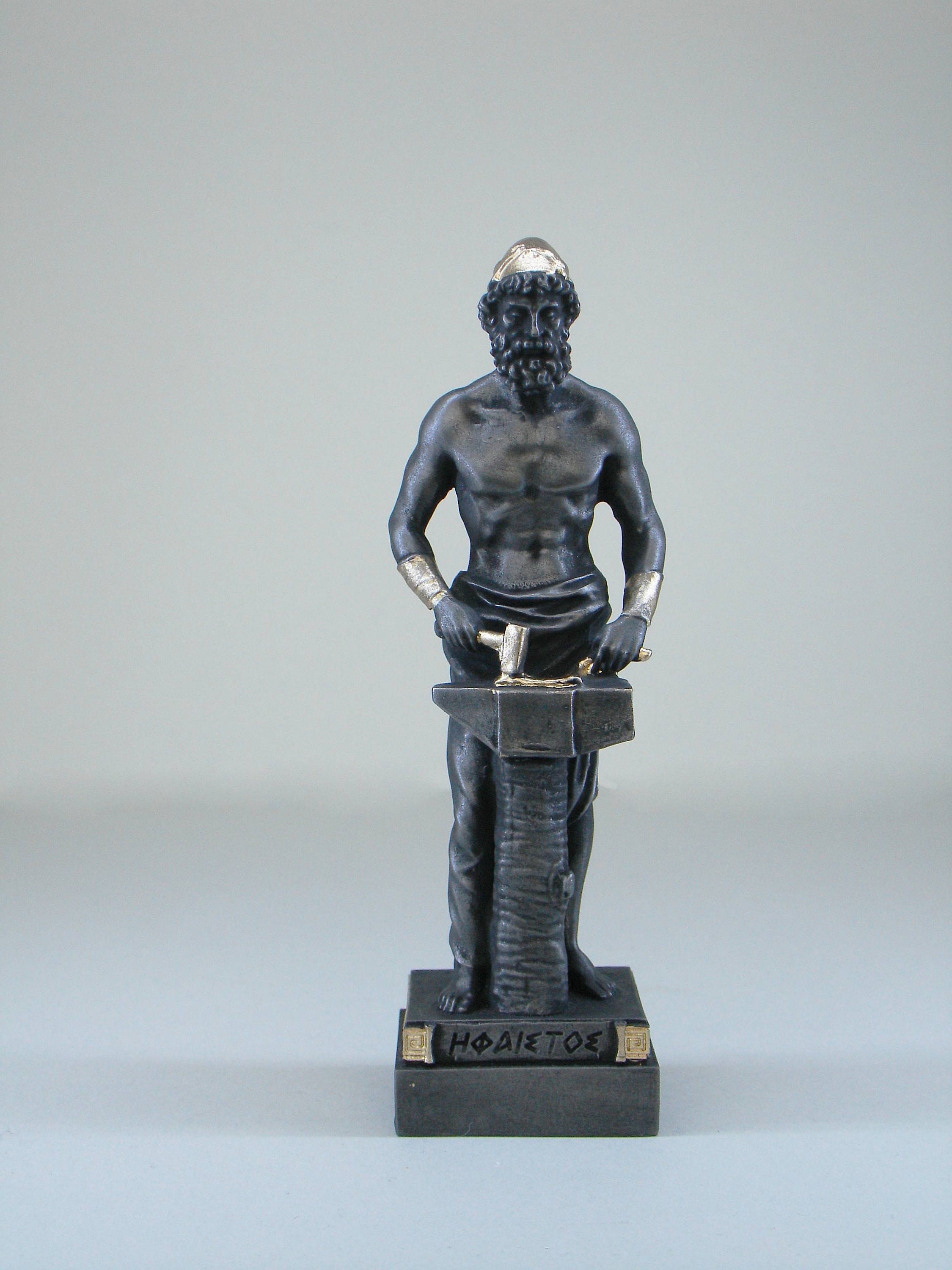 Hephaestus statue Greek God made of Alabaster gold black 16cm-18cm