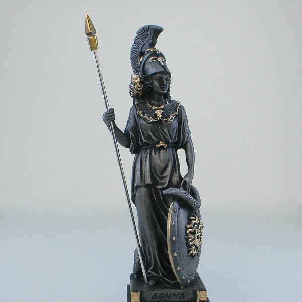 Athena Statue Griechische Göttin aus Alabaster gold schwarz 16cm-18cm