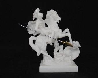 San Giorgio uccide la statua del drago fatta di Alabastro 18cm bianco