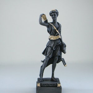 Artemis statue Greek Goddess made of Alabaster gold black 16cm-18cm image 1