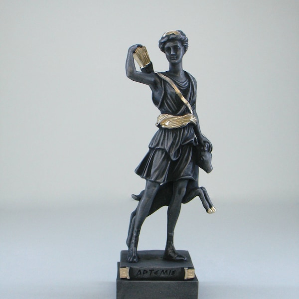 Estatua de Artemisa Diosa Griega realizada en Alabastro dorado negro 16 cm-18 cm