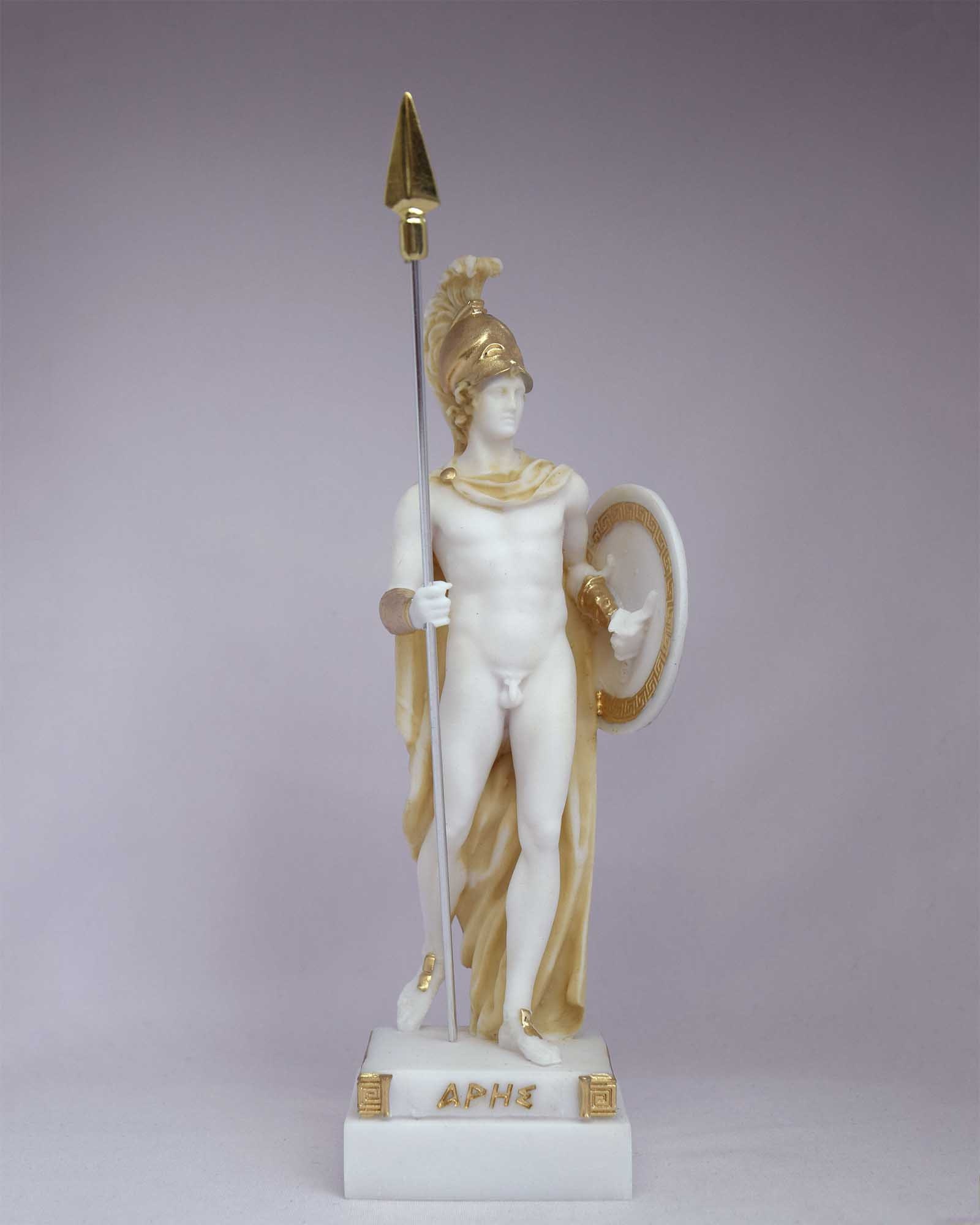 アレス像（ギリシャ神話の神）アラバスター製、金と黒、16cm～18cm