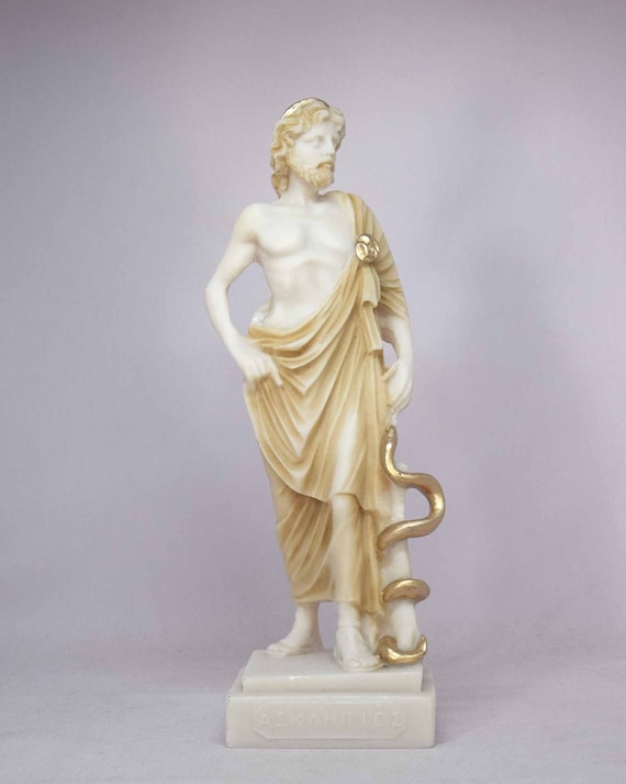 蛇の絡みついた杖を持つアスクレピオスのギリシャ像 24 cm 金 - Etsy 日本