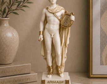 Estátua de Apolo Deus Grego feita de Alabastro 23cm ouro