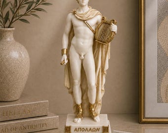 Estátua de Apolo Deus grego feita de alabastro dourado 16cm-18cm