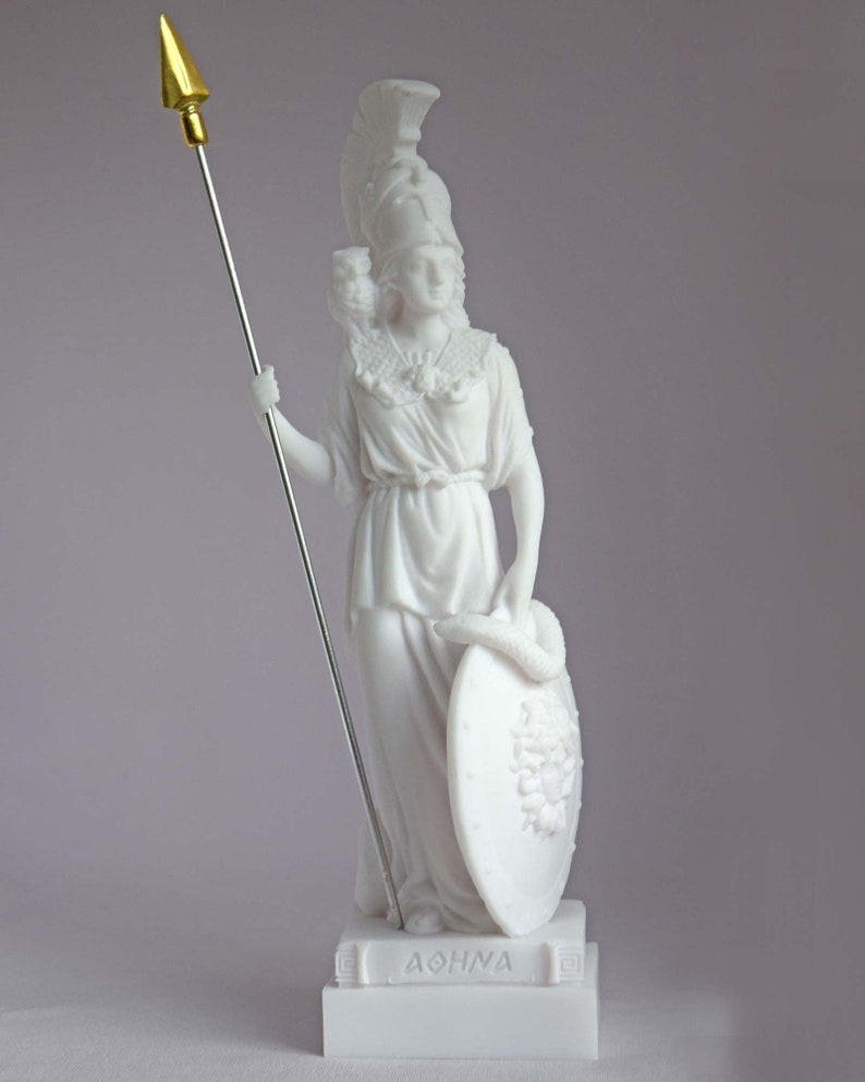 Athena statue Greek Goddess made of Alabaster white 16cm-18cm image 1