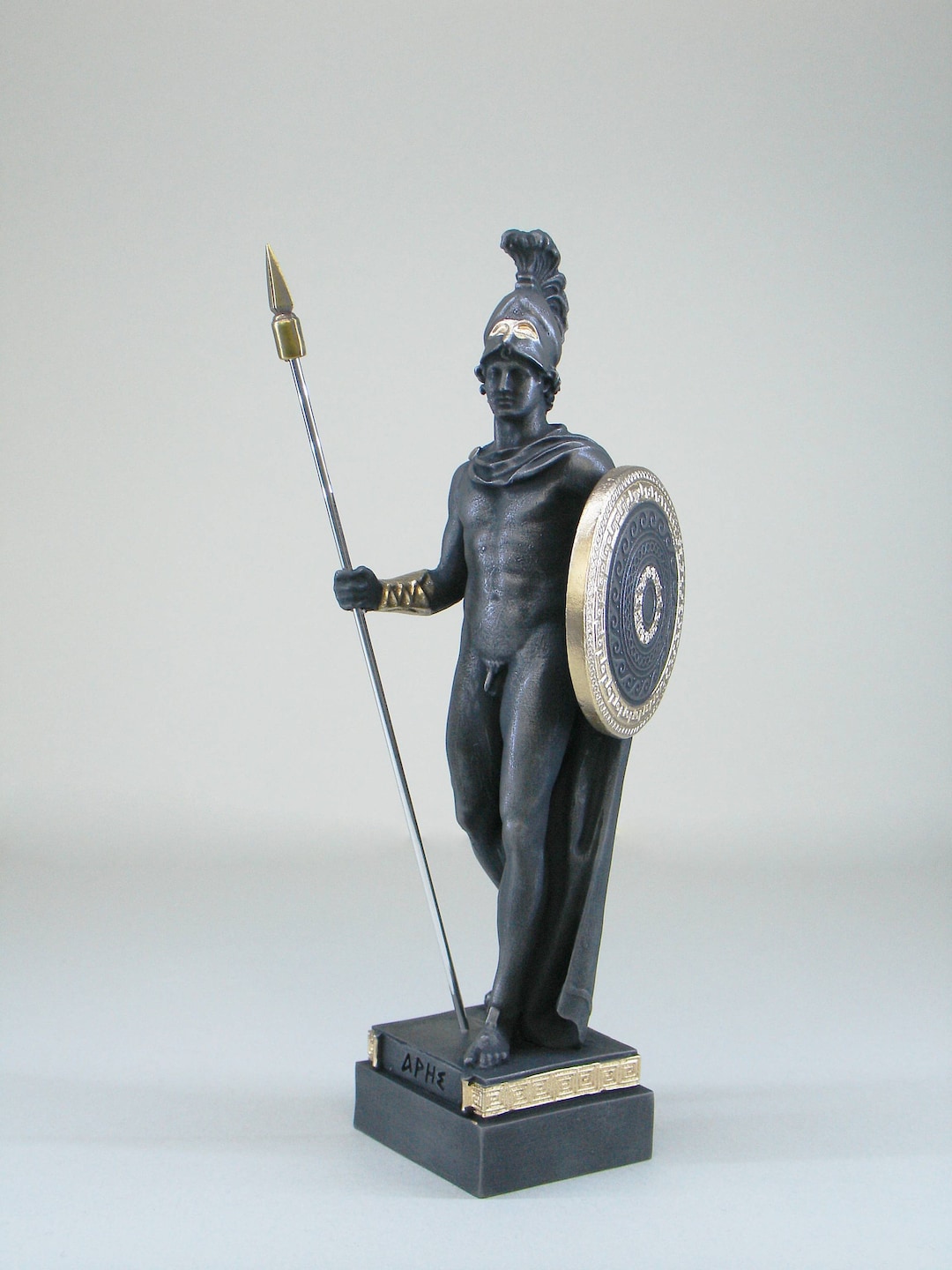 アレス像（ギリシャ神話の神）アラバスター製、金と黒、16cm～18cm