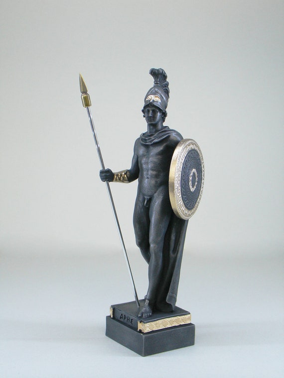 アレス像（ギリシャ神話の神）アラバスター製、金と黒、16cm～18cm