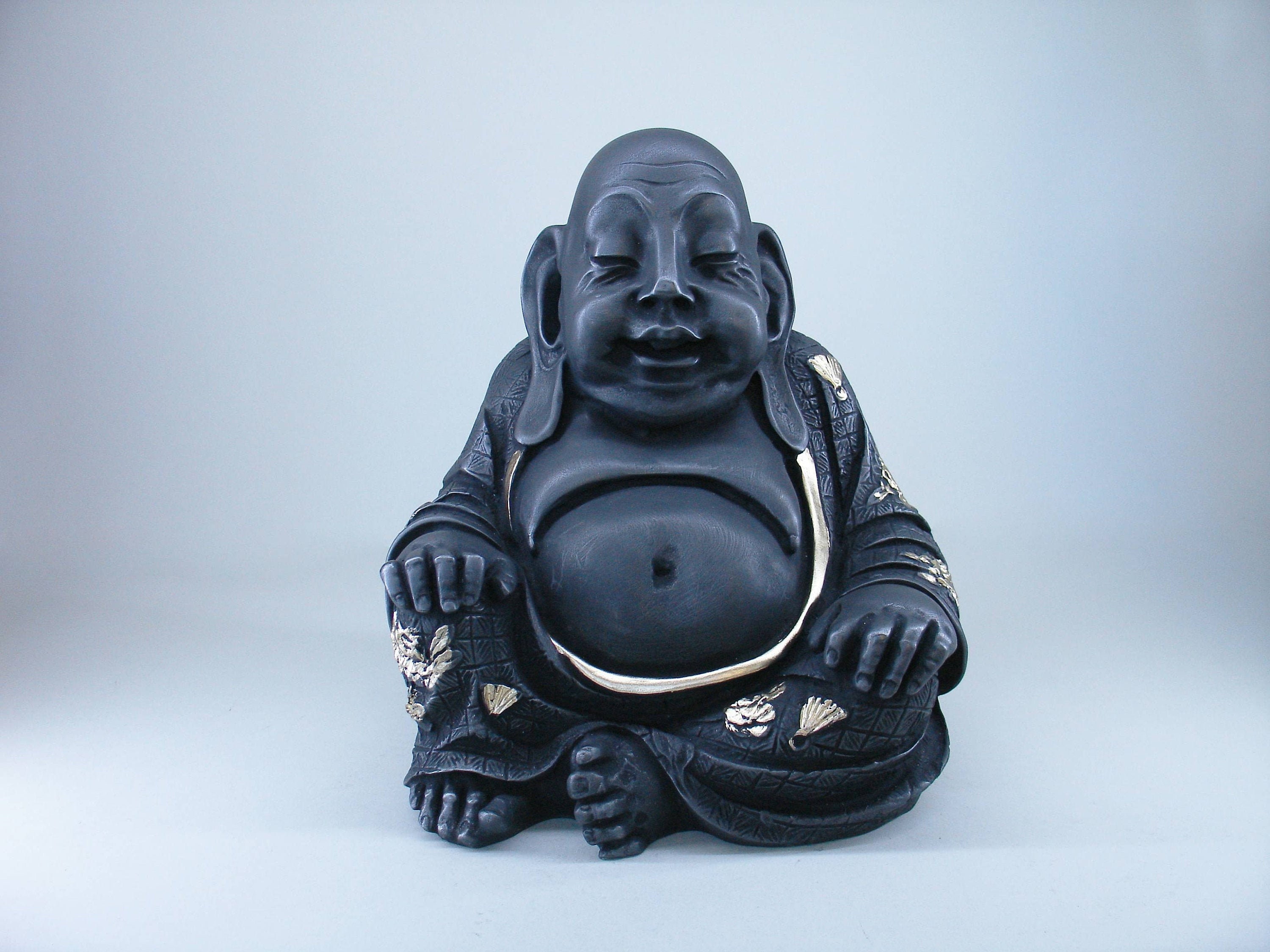 布袋様 黒台座付き 布袋様（笑う仏）像、アラバスター製、高さ23cm、黒金製 - Etsy 日本