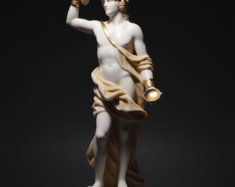 Estatua de Dionisio, dios griego, hecha de alabastro y oro, de 16 a 18 cm.