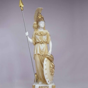 Athena statue Greek Goddess made of Alabaster gold 25cm