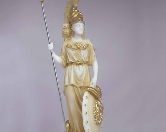Athena statue Greek Goddess made of Alabaster gold 25cm