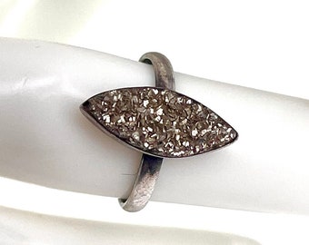 Antique Edwardian Pyrite & Sterling Silver Navette Ring | Raw Stone | Size 3.5 1910s