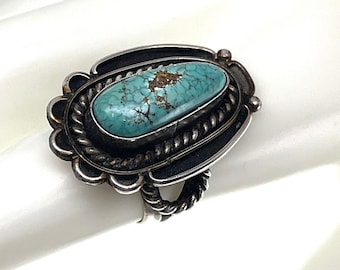 Vintage Navajo-ring i sterlingsilver och turkos | Signerad, utmärkt kvalitet | Storlek 7,5